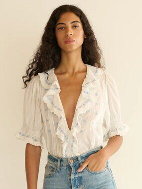 Doen NWOT Hettie Top - Salt (blue flowers)